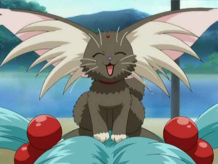 A cropped screenshot from Tenchi Muyo of Ryo-Ohki the cabbit looking happy and cute.