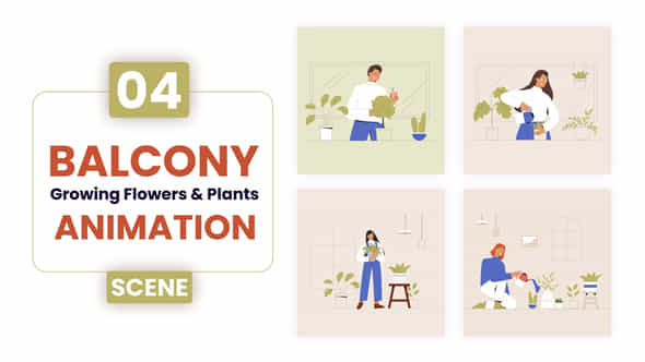 Balcony Growing Flowers Plants Concept Illustration Animation - VideoHive 53036106