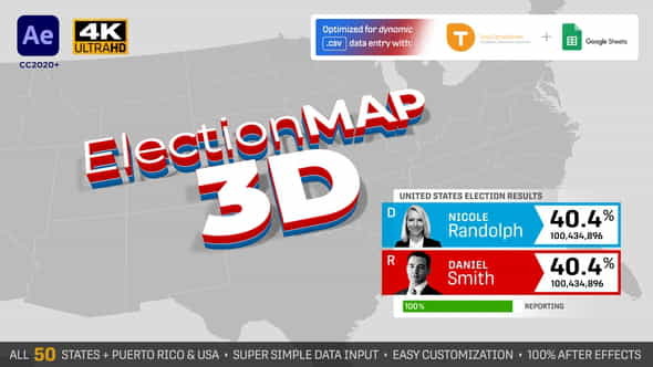 United States Election Map 3D - VideoHive 28786534