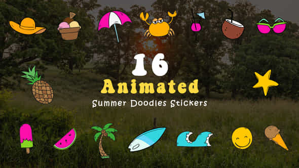 Vector Animated Summer Doodle Stickers - VideoHive 49457102