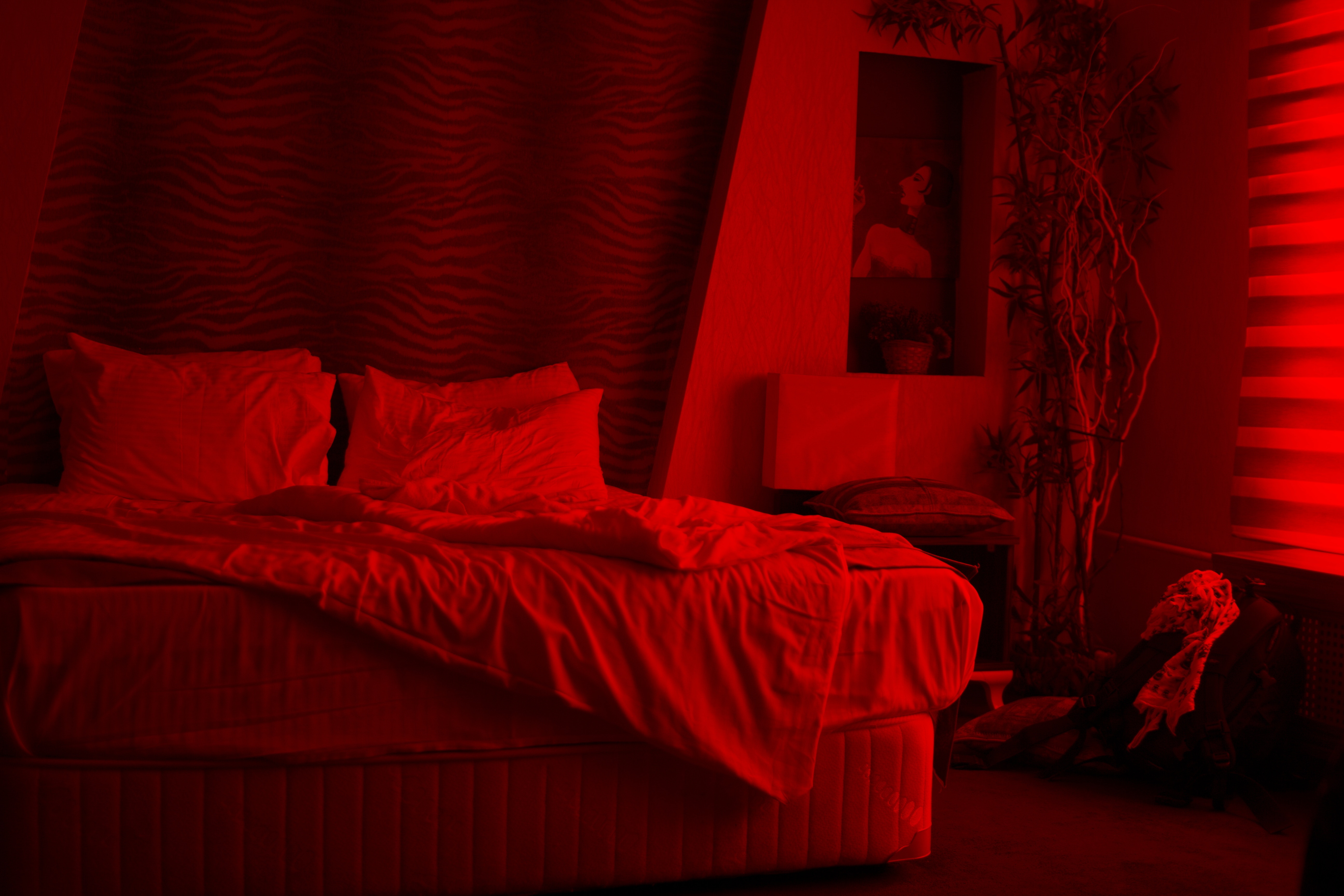 Bedroom lit in red
