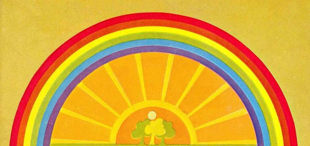 70s rainbow with sun and trees