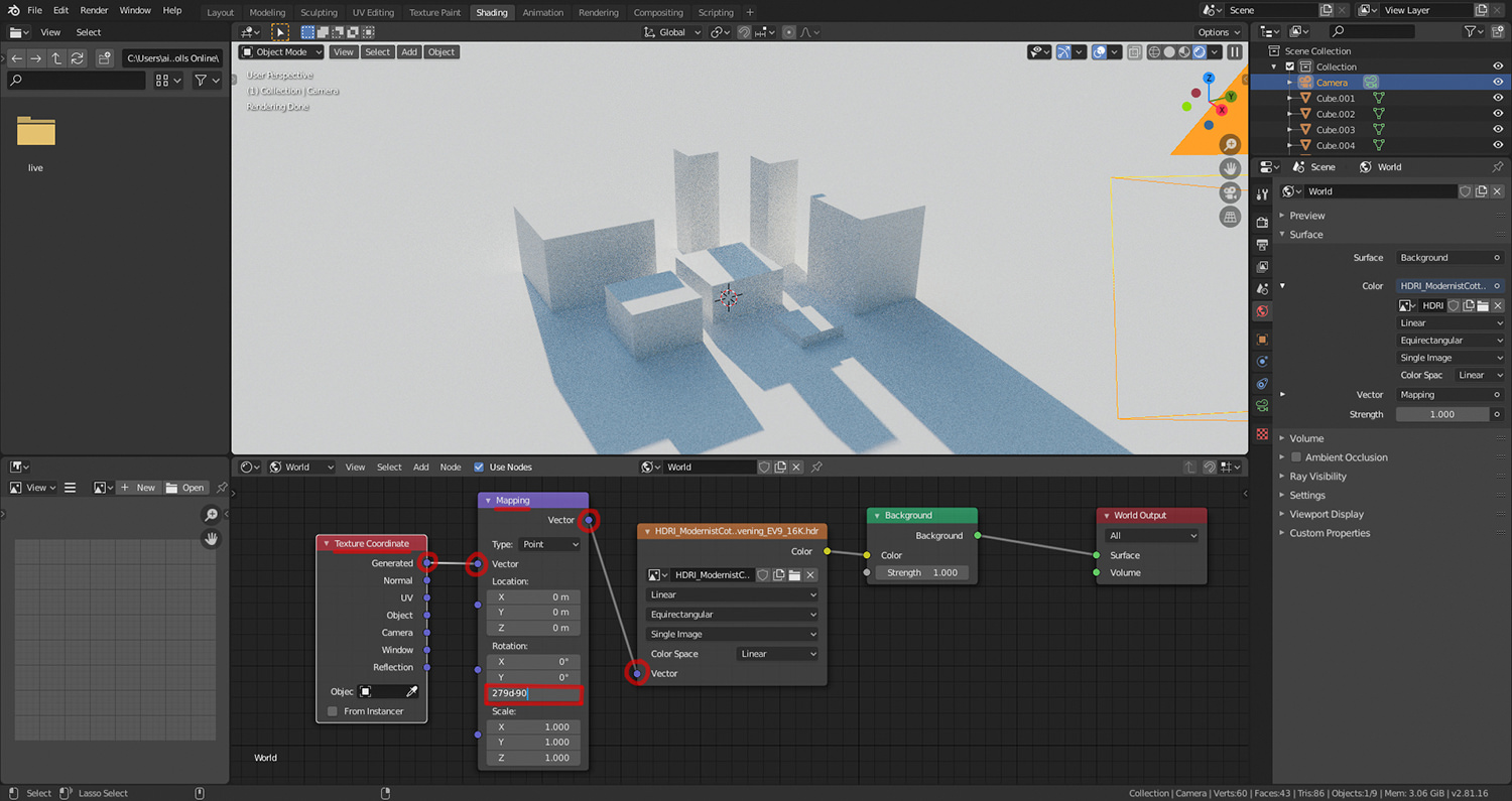 Understanding the Mapping Node for HDRI Rotation