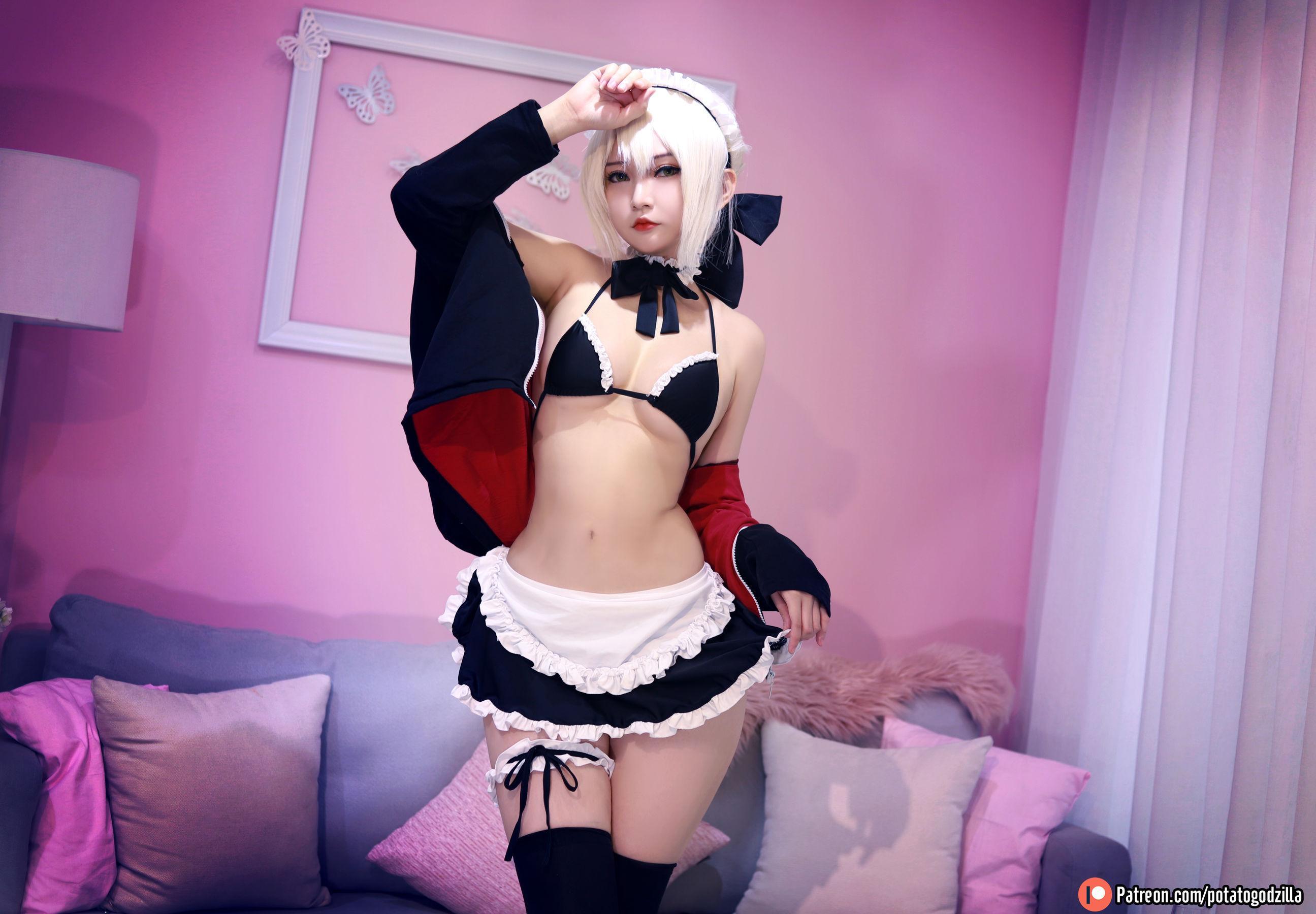 Coser小姐姐Potato Godzilla – Saber Alter Maid 套图(19)