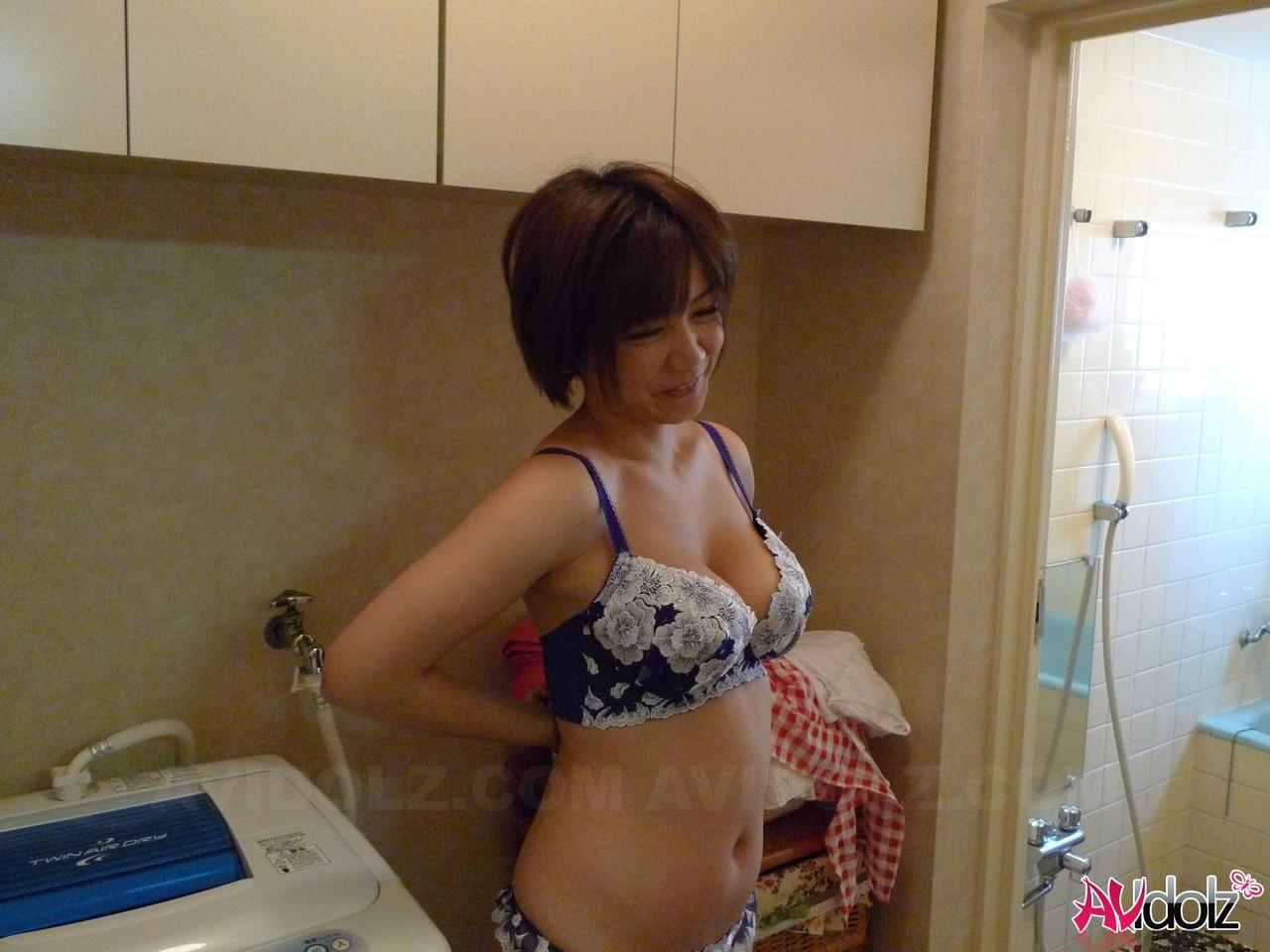 Short-haired Japanese housewife Meguru Kosaka gets her muff toyed by her lover(18)